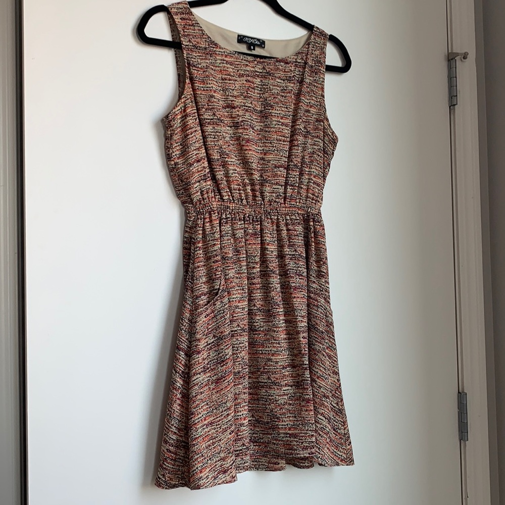 Multicolor, sleeveless cinch waist dress